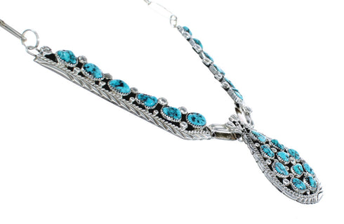 Turquoise Genuine Sterling Silver Navajo Link Necklace Set JX127051